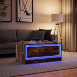 Berkfield Home Coffee Table with LED Lights Smoked Oak Engineered Wood in Brown - thumbnail 4