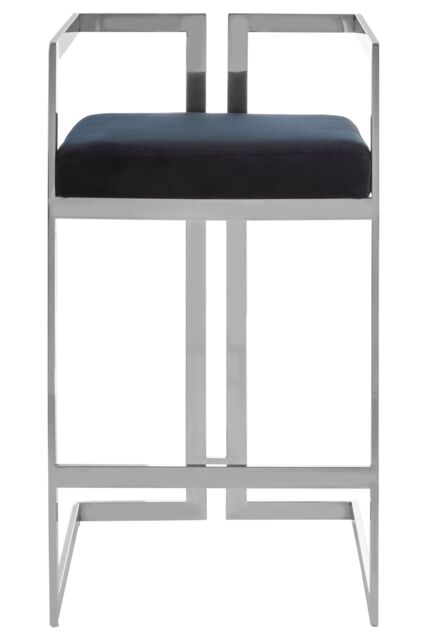 Orsina Black Velvet Bar Stool With Silver Frame, Art Deco Inspired Stainless Steel Bar Stool, Modern Velvet Seat - image 1
