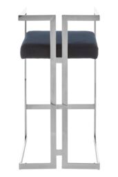 Orsina Black Velvet Bar Stool With Silver Frame, Art Deco Inspired Stainless Steel Bar Stool, Modern Velvet Seat - thumbnail 3