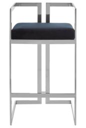 Orsina Black Velvet Bar Stool With Silver Frame, Art Deco Inspired Stainless Steel Bar Stool, Modern Velvet Seat