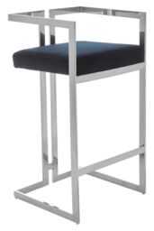 Orsina Black Velvet Bar Stool With Silver Frame, Art Deco Inspired Stainless Steel Bar Stool, Modern Velvet Seat - thumbnail 5