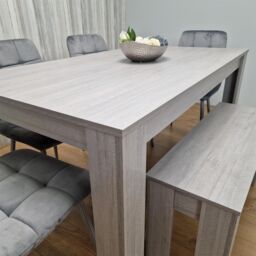 KOSY KOALA Dining Table & 4 Chairs With Bench Grey 4 Grey Velvet Chairs Wood Dining Set Furniture in Brown - thumbnail 9