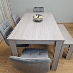 KOSY KOALA Dining Table & 4 Chairs With Bench Grey 4 Grey Velvet Chairs Wood Dining Set Furniture in Brown - thumbnail 8