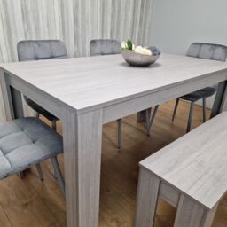 KOSY KOALA Dining Table & 4 Chairs With Bench Grey 4 Grey Velvet Chairs Wood Dining Set Furniture in Brown - thumbnail 6