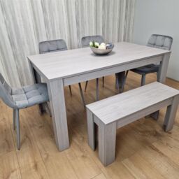 KOSY KOALA Dining Table & 4 Chairs With Bench Grey 4 Grey Velvet Chairs Wood Dining Set Furniture in Brown - thumbnail 7