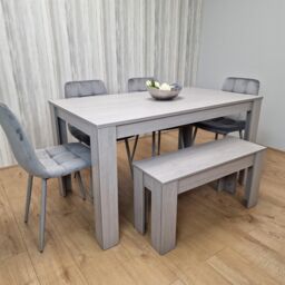 KOSY KOALA Dining Table & 4 Chairs With Bench Grey 4 Grey Velvet Chairs Wood Dining Set Furniture in Brown - thumbnail 2