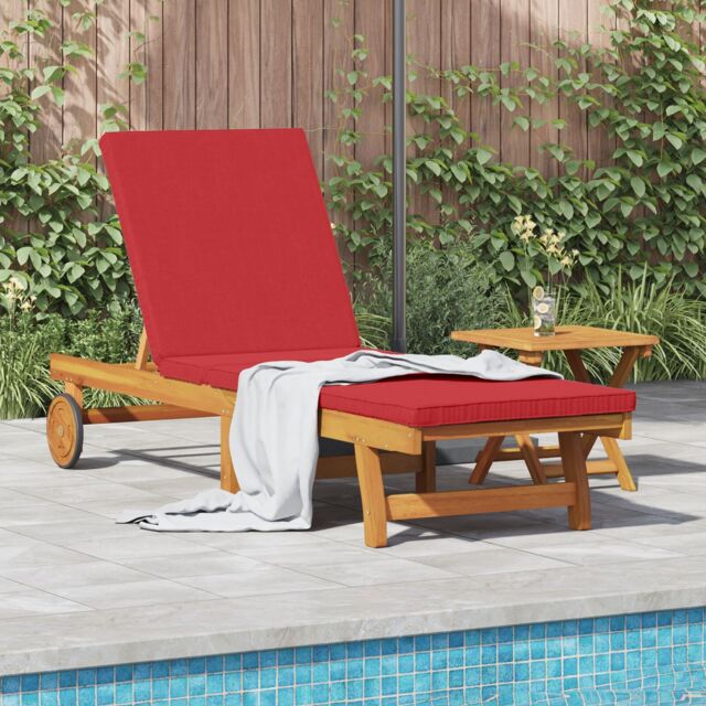 Berkfield Home Sun Lounger with Wheels & Cushion - Red Solid Wood in Brown - image 1