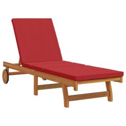 Berkfield Home Sun Lounger with Wheels & Cushion - Red Solid Wood in Brown - thumbnail 2