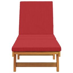 Berkfield Home Sun Lounger with Wheels & Cushion - Red Solid Wood in Brown - thumbnail 5
