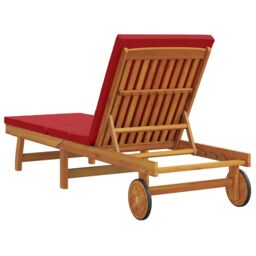 Berkfield Home Sun Lounger with Wheels & Cushion - Red Solid Wood in Brown - thumbnail 4