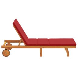 Berkfield Home Sun Lounger with Wheels & Cushion - Red Solid Wood in Brown - thumbnail 6