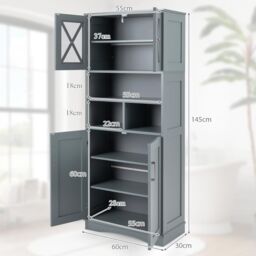 Gymax Tall Bathroom Cabinet Cupboard With Acrylic Doors & Adjustable Shelves in Grey - thumbnail 3