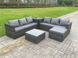 Fimous 7 Seater Dark Mixed Grey Rattan Corner Sofa Outdoor Garden Furniture With 2 Coffee Table Footstool in Dark Grey - thumbnail 5