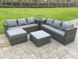 Fimous 7 Seater Dark Mixed Grey Rattan Corner Sofa Outdoor Garden Furniture With 2 Coffee Table Footstool in Dark Grey - thumbnail 2