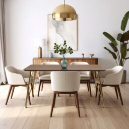 Orsina Modern Dining Table With Natural Wood Effect Top, Sturdy Table For Guests, Minimalist Design Dining Table in Brown