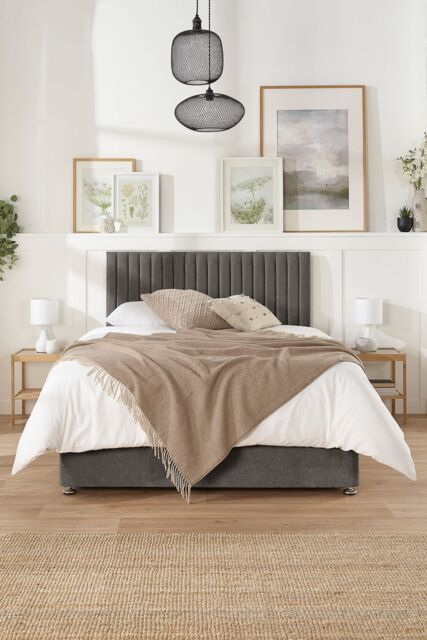 Aspire Grant Divan, Linen Fabric, Strutted Headboard, 2 Drawers in Brown - Size: King - image 1