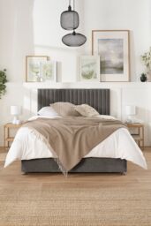 Aspire Grant Divan, Linen Fabric, Strutted Headboard, 2 Drawers in Brown - Size: King - thumbnail 1
