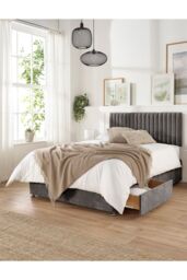 Aspire Grant Divan, Linen Fabric, Strutted Headboard, 2 Drawers in Brown - Size: King - thumbnail 2