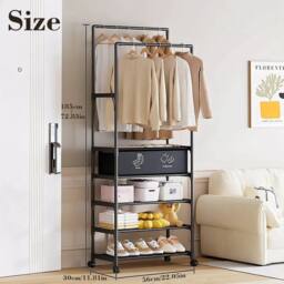 KORVIXA Portable Clothing Rack Clothes Rail Storage Shelf in Black - Size: 900mm - thumbnail 2