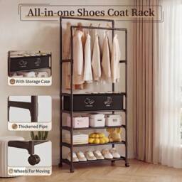 KORVIXA Portable Clothing Rack Clothes Rail Storage Shelf in Black - Size: 900mm - thumbnail 1
