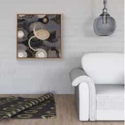 Warren Reed - Designer Abstract Silver Gold Sun & Moon Framed Canvas in Light Brown - Size: w40 inch x h40 inch - thumbnail 2