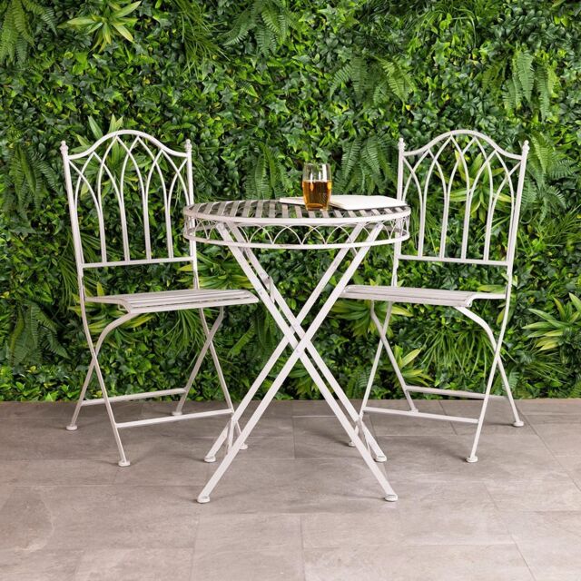 Charles Bentley Wrought Iron Feminine Bistro Set - Grey - image 1