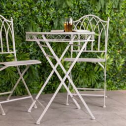 Charles Bentley Wrought Iron Feminine Bistro Set - Grey - thumbnail 3