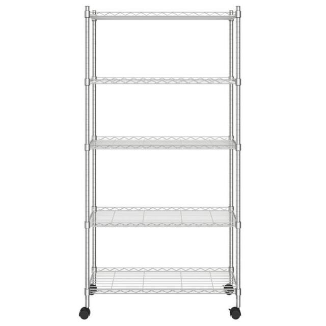 Berkfield Home Durable 5-Tier Storage Shelf with Wheels 75x35x155 cm Chrome 250 kg in Silver - Size: 75 x 35 x 155 cm - image 1