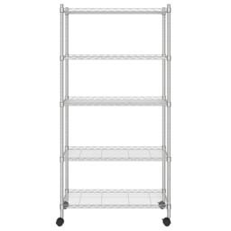 Berkfield Home Durable 5-Tier Storage Shelf with Wheels 75x35x155 cm Chrome 250 kg in Silver - Size: 75 x 35 x 155 cm