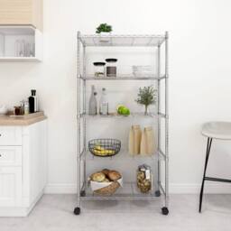 Berkfield Home Durable 5-Tier Storage Shelf with Wheels 75x35x155 cm Chrome 250 kg in Silver - Size: 75 x 35 x 155 cm - thumbnail 2