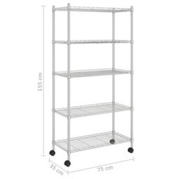 Berkfield Home Durable 5-Tier Storage Shelf with Wheels 75x35x155 cm Chrome 250 kg in Silver - Size: 75 x 35 x 155 cm - thumbnail 7