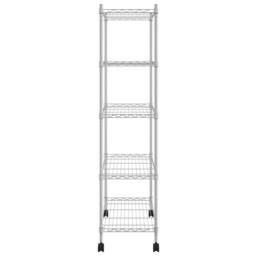 Berkfield Home Durable 5-Tier Storage Shelf with Wheels 75x35x155 cm Chrome 250 kg in Silver - Size: 75 x 35 x 155 cm - thumbnail 4