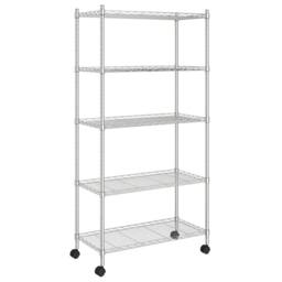 Berkfield Home Durable 5-Tier Storage Shelf with Wheels 75x35x155 cm Chrome 250 kg in Silver - Size: 75 x 35 x 155 cm - thumbnail 3