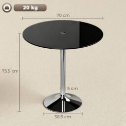 HOMCOM Round Bar Table, Dining Table with Tempered Glass Top & Steel Frame in Black - thumbnail 3