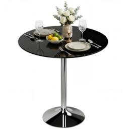 HOMCOM Round Bar Table, Dining Table with Tempered Glass Top & Steel Frame in Black - thumbnail 2