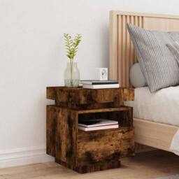 Berkfield Home Bedside Cabinet with LED Lights Smoked Oak 40x39x48.5 cm in Brown - thumbnail 3
