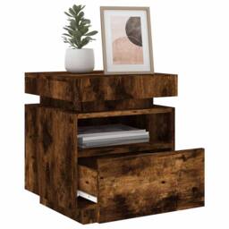 Berkfield Home Bedside Cabinet with LED Lights Smoked Oak 40x39x48.5 cm in Brown - thumbnail 4