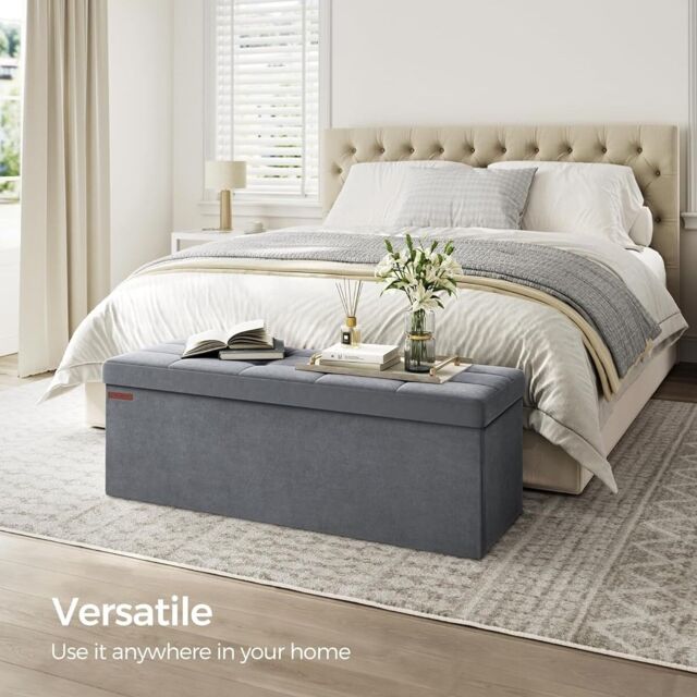 SONGMICS Extra Large Foldable Storage Ottoman Cube Heavy Duty Bench in Grey - image 1