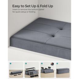 SONGMICS Extra Large Foldable Storage Ottoman Cube Heavy Duty Bench in Grey - thumbnail 5