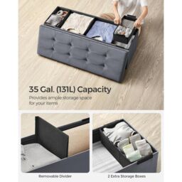 SONGMICS Extra Large Foldable Storage Ottoman Cube Heavy Duty Bench in Grey - thumbnail 4