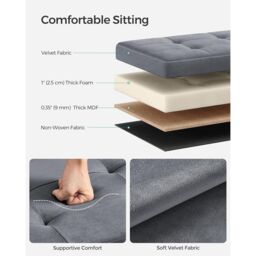 SONGMICS Extra Large Foldable Storage Ottoman Cube Heavy Duty Bench in Grey - thumbnail 3