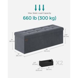 SONGMICS Extra Large Foldable Storage Ottoman Cube Heavy Duty Bench in Grey - thumbnail 2