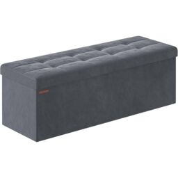 SONGMICS Extra Large Foldable Storage Ottoman Cube Heavy Duty Bench in Grey - thumbnail 6