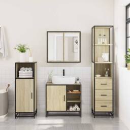 Berkfield Home 3 Piece Bathroom Furniture Set Sonoma Oak Engineered Wood in Brown - thumbnail 4