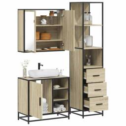 Berkfield Home 3 Piece Bathroom Furniture Set Sonoma Oak Engineered Wood in Brown - thumbnail 2