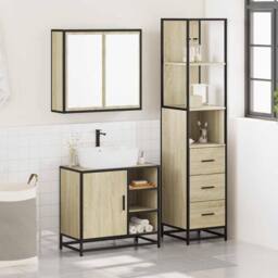 Berkfield Home 3 Piece Bathroom Furniture Set Sonoma Oak Engineered Wood in Brown - thumbnail 3