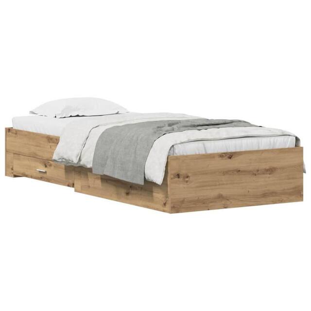 Berkfield Home Durable Bed Frame Artisan Oak 90x200 cm Engineered Wood in Brown - image 1