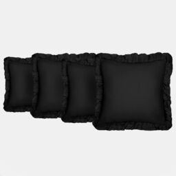 OHS 4 Pack Linen Frill Cushion Covers Home Living in Black - Size: 45 cm x 45 cm