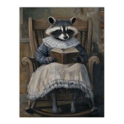 "Artery8 Raccoon Reading Bedtime Story on Rocking Chair Wall Art Print in Brown - Size: W24"" x H32""" - thumbnail 1