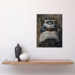 "Artery8 Raccoon Reading Bedtime Story on Rocking Chair Wall Art Print in Brown - Size: W24"" x H32""" - thumbnail 4